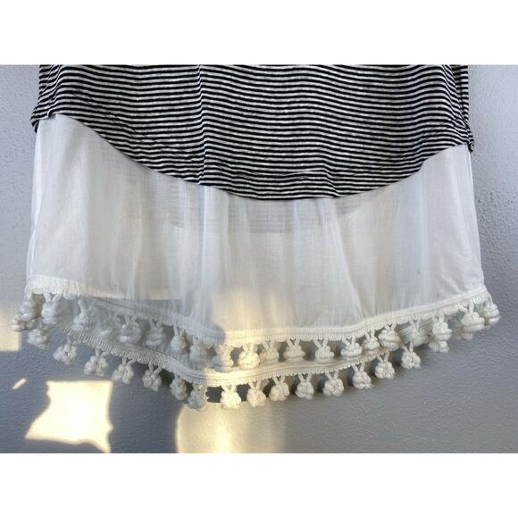 NWT Derek Lam 10 Crosby Sz S Scoop Tank W/Pom Pom Layered Striped Linen Top - Picture 3 of 11